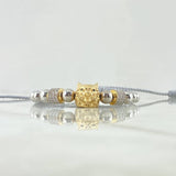 Pulsera Gris Herraje Lobo 8gr / 5mm-6mm Bolas Lisas 12und Circones Blancos Dos Oros Amarillo Blanco 18K  *