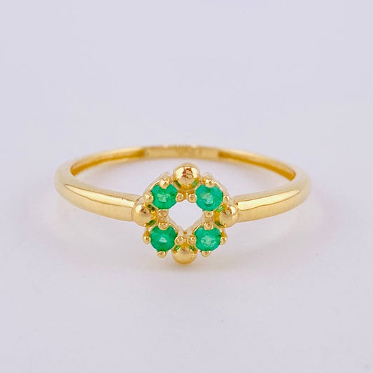 Anillo Recuadros Esfericos Esmeraldas 1Pts 1.65 g / T8 Oro Amarillo 18K