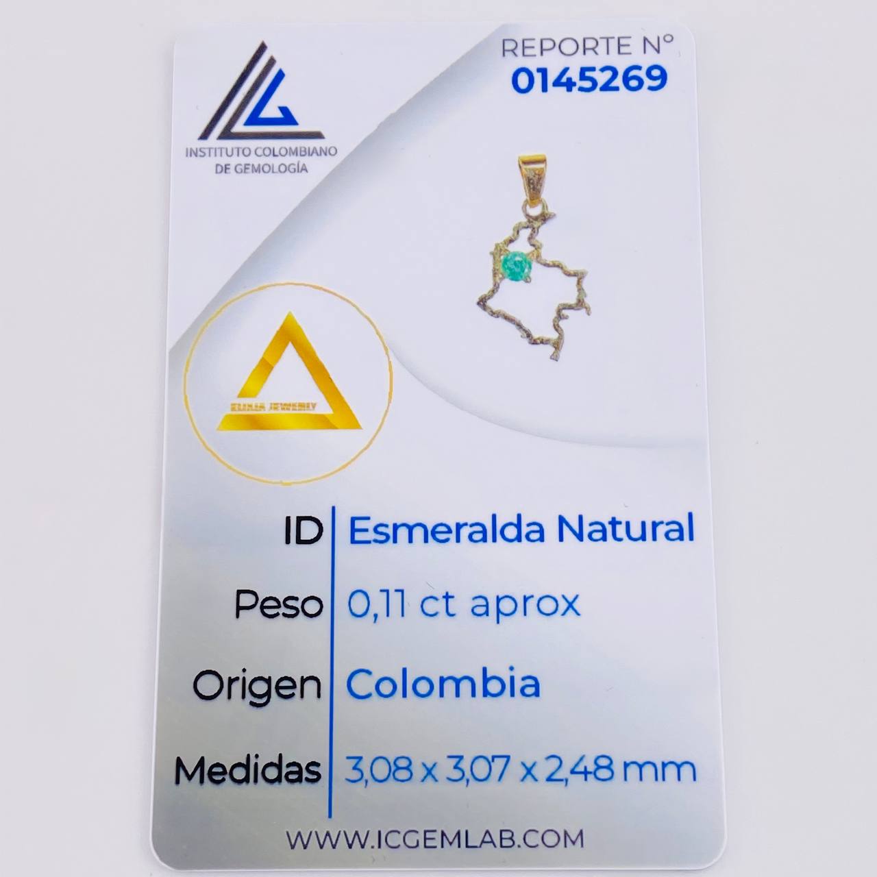 Dije Mapa De Colombia Esmeralda 11Pts 0.75 g / 2.1 cm Oro Amarillo 18K