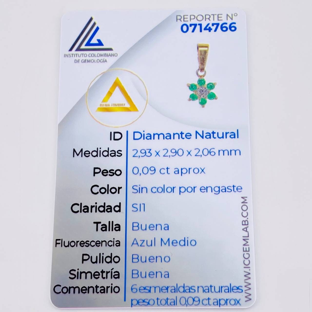 Dije Flor Esmeraldas 9Pts Diamante 9Pts 0.85 g / 1.5 cm Oro Amarillo 18K
