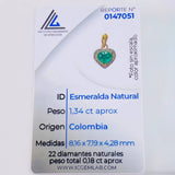 Dije Corazon Tupido Esmeralda 1,34 Qts Diamante 18Pts 3 g / 2 cm Oro Amarillo 18K