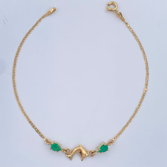 Pulso Escalera Plana Delfin Esmeralda 1.35gr / 18cm / Oro Amarillo 18K %