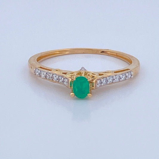 Anillo Solitario Churumbela Esmeralda 1.85gr / T6 3/4 / Dos Oros Amarillo Blanco 18K %