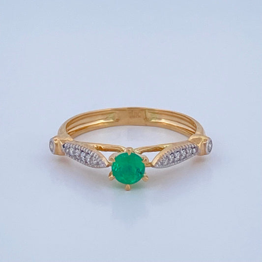Anillo Solitario Nudos Esmeralda 2.05gr / T5 1/2 / Dos Oros Amarillo Blanco 18K %