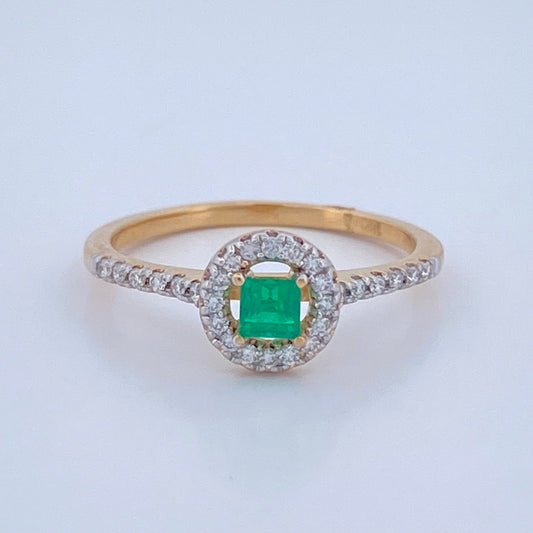 Anillo Solitario Circulo Esmeralda 2gr / T6 1/4 / Dos Oros Amarillo Blanco 18K %