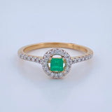 Anillo Solitario Circulo Esmeralda 2gr / T6 1/4 / Dos Oros Amarillo Blanco 18K %