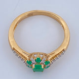 Anillo Halo Churumbela Esmeralda 3.05gr / T7 1/4 / Dos Oros Amarillo Blanco 18K %