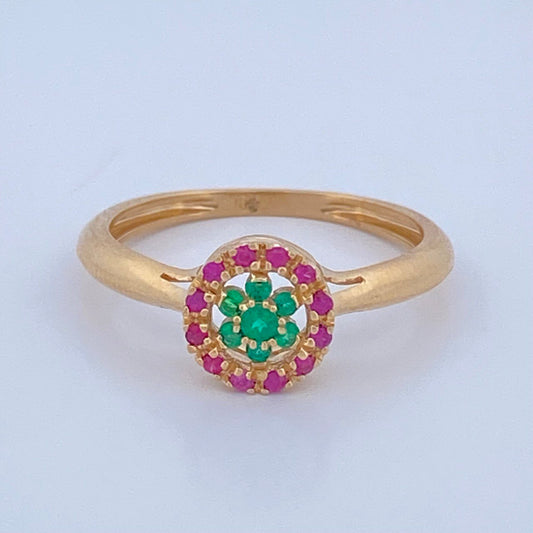 Anillo Flor Sello Esmeralda 2.45gr / T6 1/2 / Oro Amarillo 18K %