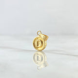 Dije Letra D 0.4gr / 1.5cm / Circulo Mate - Cargador Bordeado Oro Amarillo 18K *