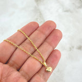 Set Cadena Lazo 1gr / 50cm / 1.2mm + Dije Corazón 0.3gr / 1.5cm Cargador Bordeado 1.3gr Oro Amarillo 18K (Oferta)