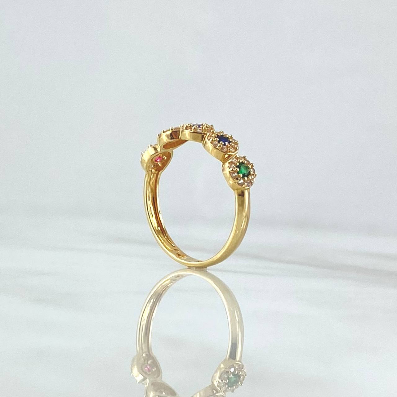 Anillo Circulos Tupidos 2.15gr / T6 3/4 / Circones De Colores Oro Amarillo 18K *