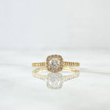 Anillo Solitario Halo Tupido 2.05gr / T6 / Circones Blancos Oro Amarillo 18K *