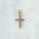 Dije Cruz Tupida 1.7gr / 2.8cm / Circones Rosas Y Blancos Oro Rosa 18K