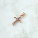 Dije Cruz Tupida 1.7gr / 2.8cm / Circones Rosas Y Blancos Oro Rosa 18K