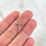 Dije Cruz Tupida 1.7gr / 2.8cm / Circones Rosas Y Blancos Oro Rosa 18K