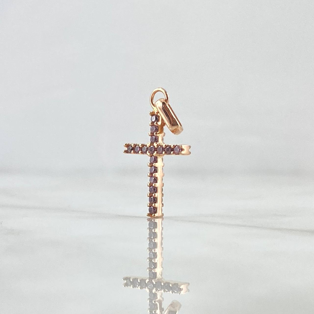 Dije Cruz Tupida 1.7gr / 2.8cm / Circones Rosas Y Blancos Oro Rosa 18K