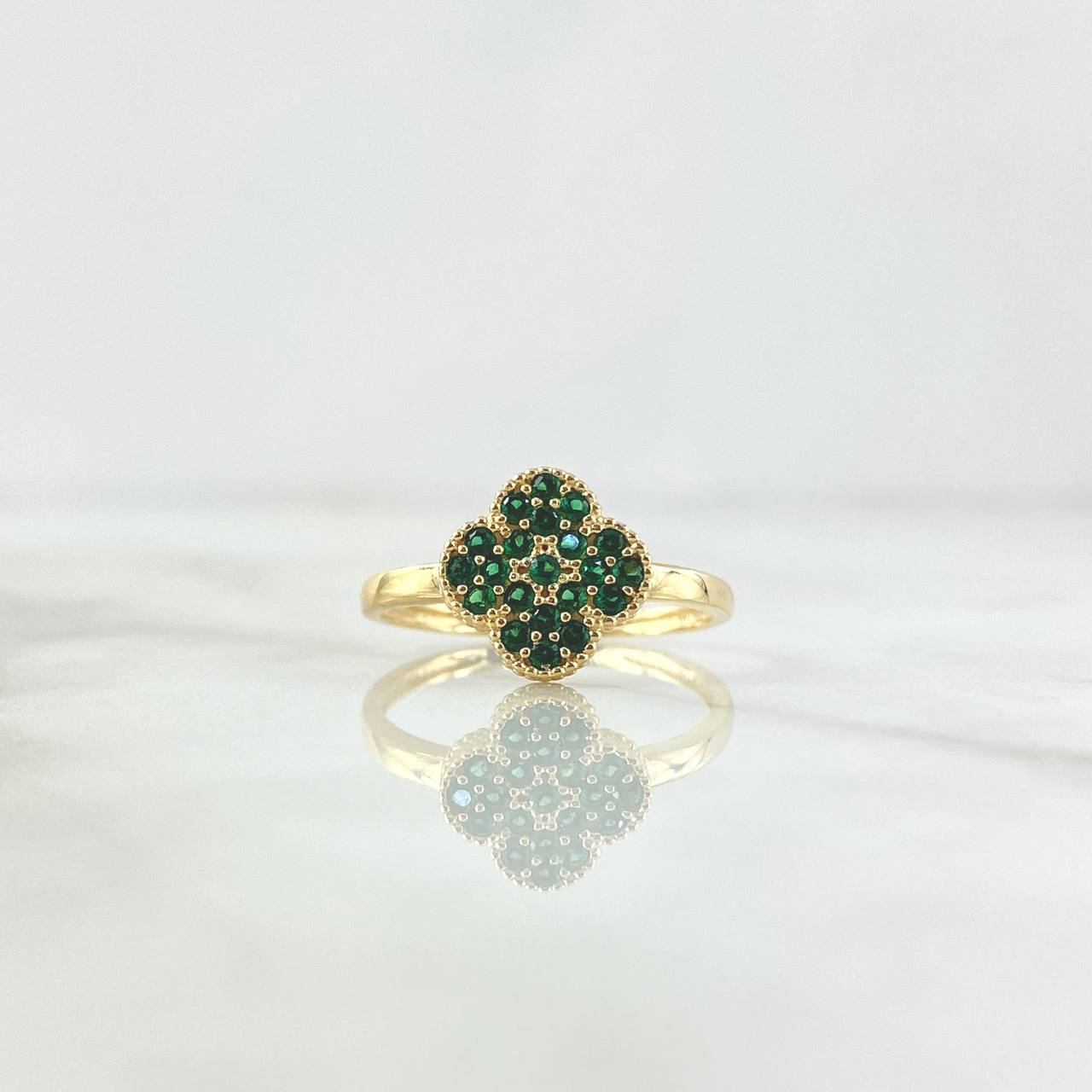 Anillo Trebol 2.4gr / T7 1/4 / Circones Verdes Oro Amarillo 18K