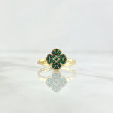 Anillo Trebol 2.4gr / T7 1/4 / Circones Verdes Oro Amarillo 18K