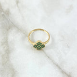 Anillo Trebol 2.4gr / T7 1/4 / Circones Verdes Oro Amarillo 18K