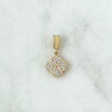 Dije Trebol 1.75gr / 2.1cm / Circones Blancos Oro Amarillo 18K