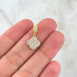 Dije Trebol 1.75gr / 2.1cm / Circones Blancos Oro Amarillo 18K
