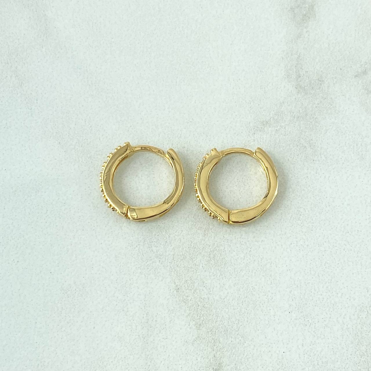 Candongas Carril 2.45gr / 1.3cm / Circones Blancos Oro Amarillo 18K