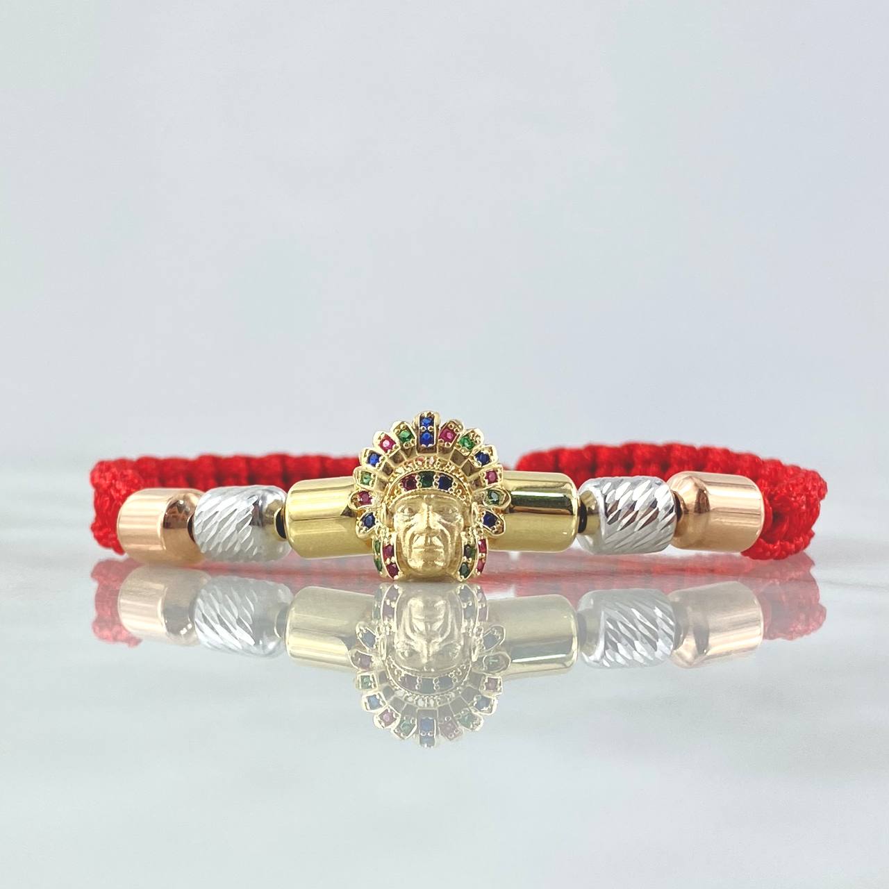 Pulsera Roja Herraje Indio 4gr / 6mm Cilindros Lisos Diamantados 6und Circones Colores Tres Oros 18K