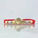 Pulsera Roja Herraje Indio 4gr / 6mm Cilindros Lisos Diamantados 6und Circones Colores Tres Oros 18K
