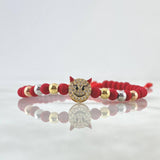 Pulsera Roja Herraje Emoji Diablito 1.7gr / 4mm Bolas Lisas 6und Neoprenos Circones Blancos Tres Oros 18K