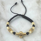 Pulsera Negra Herraje Calavera Cilindro de Fuego 7.7gr / 6mm Cilindros Lisos 10und Neoprenos Oro Amarillo 18K *