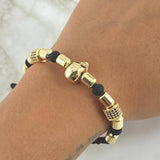 Pulsera Negra Herraje Calavera Cilindro de Fuego 7.7gr / 6mm Cilindros Lisos 10und Neoprenos Oro Amarillo 18K *