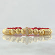 Pulsera Roja Dona Cilindros de Fuego 7.9gr / 7mm Bolas Diamantadas 12und Neoprenos Circones Blancos Oro Amarillo 18K ©