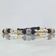 Pulsera Negra Bolas de Fuego Doble Linea 6.6gr / 3mm Cilindros Diamantados 18und Circones Blancos Tres Oros 18K ©