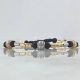 Pulsera Negra Bolas de Fuego Doble Linea 6.6gr / 3mm Cilindros Diamantados 18und Circones Blancos Tres Oros 18K ©