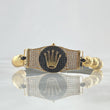 Pulsera Negra Herraje Cinturon Corona 11gr / 7mm Bolas Diamantadas 10und Circones Blancos Negros Oro Amarillo 18K ©