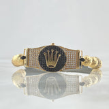 Pulsera Negra Herraje Cinturon Corona 11gr / 7mm Bolas Diamantadas 10und Circones Blancos Negros Oro Amarillo 18K ©