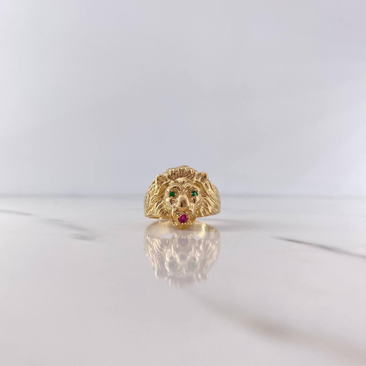 Anillo Leon 8.4gr / T9 1/4 / Circones Fucsia Verdes Oro Amarillo 18K $