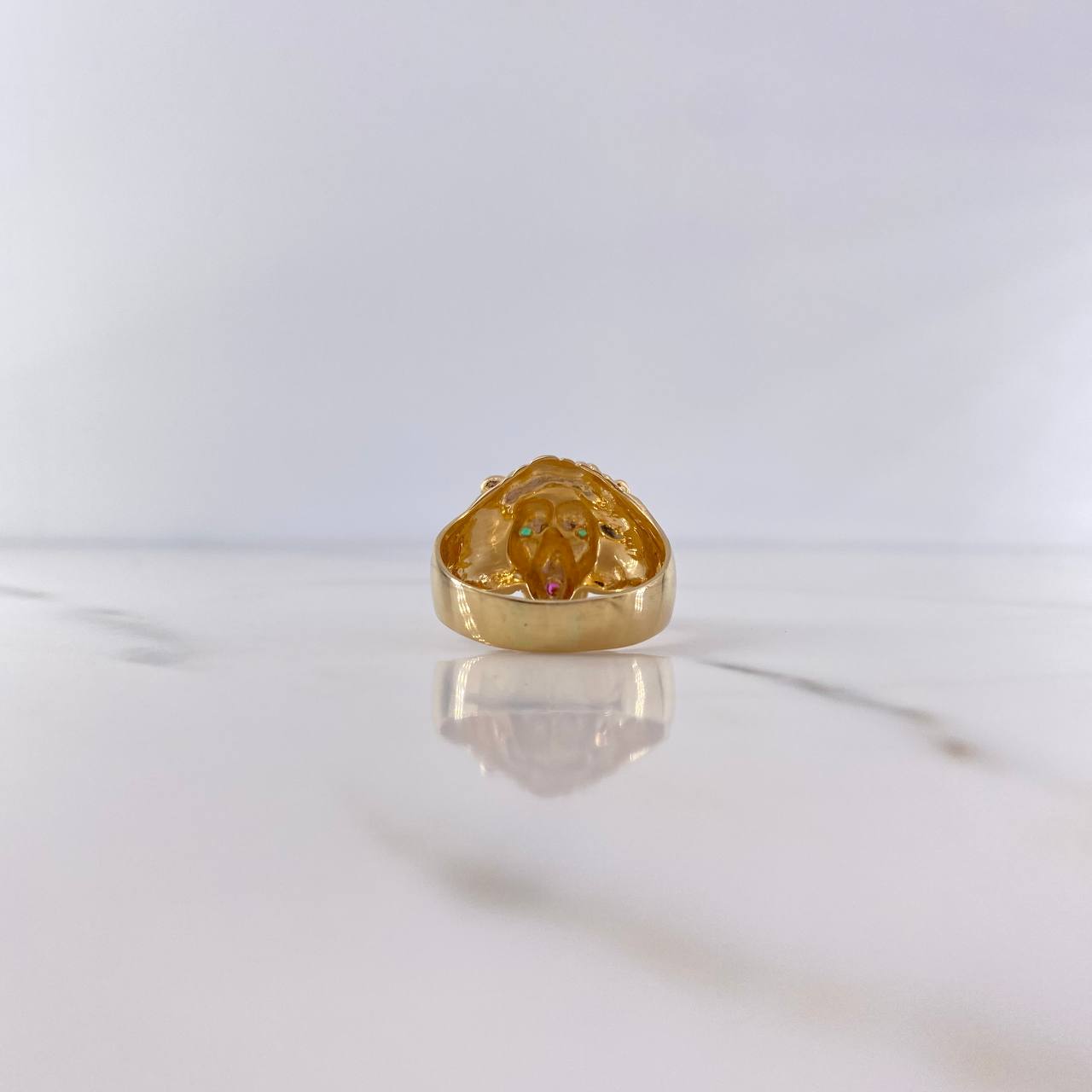 Anillo Leon 8.4gr / T9 1/4 / Circones Fucsia Verdes Oro Amarillo 18K $