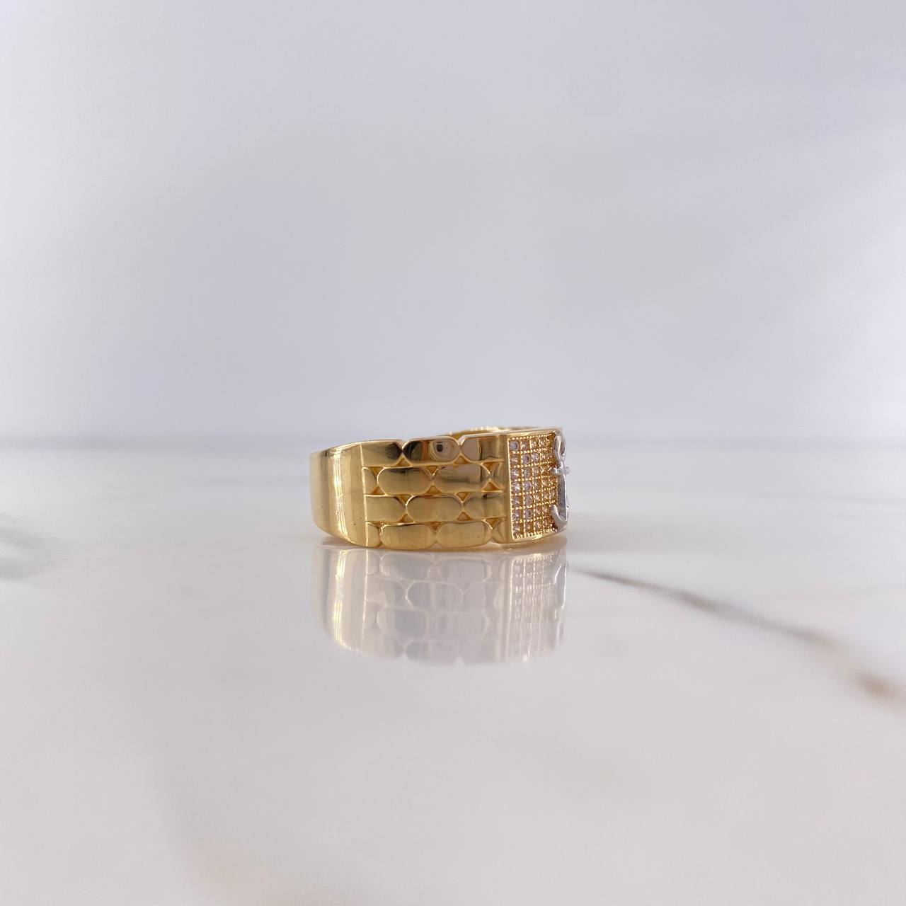 Anillo Ancla 7.9gr / T10 / Circones Blancos Dos Oros Amarillo Blanco 18K &