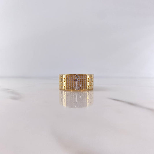 Anillo Ancla 7.9gr / T10 / Circones Blancos Dos Oros Amarillo Blanco 18K &