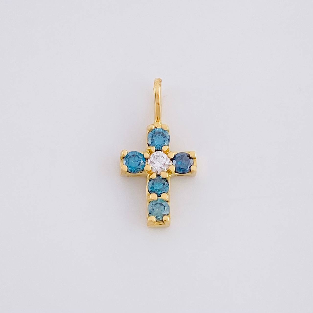 Dije Cruz Zafiros 30pts 0.45g / 1.4cm Oro Amarillo 18K