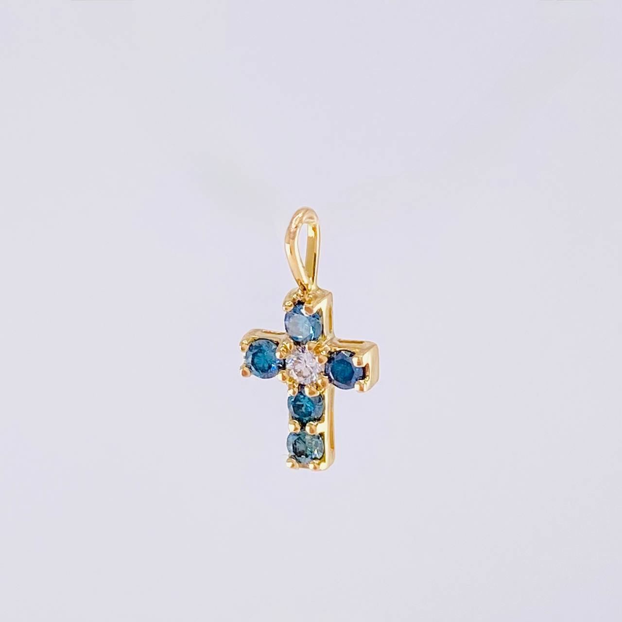 Dije Cruz Zafiros 30pts 0.45g / 1.4cm Oro Amarillo 18K