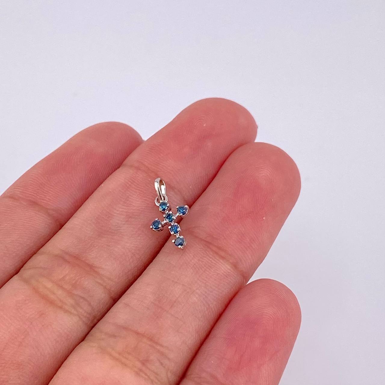 Dije Cruz Burbuja Diamantes 10pts 0.3g / 1.3cm Oro Blanco 18K