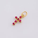 Dije Cruz Burbuja Rubíes 8pts 0.2g / 1.5cm Oro Amarillo 18K