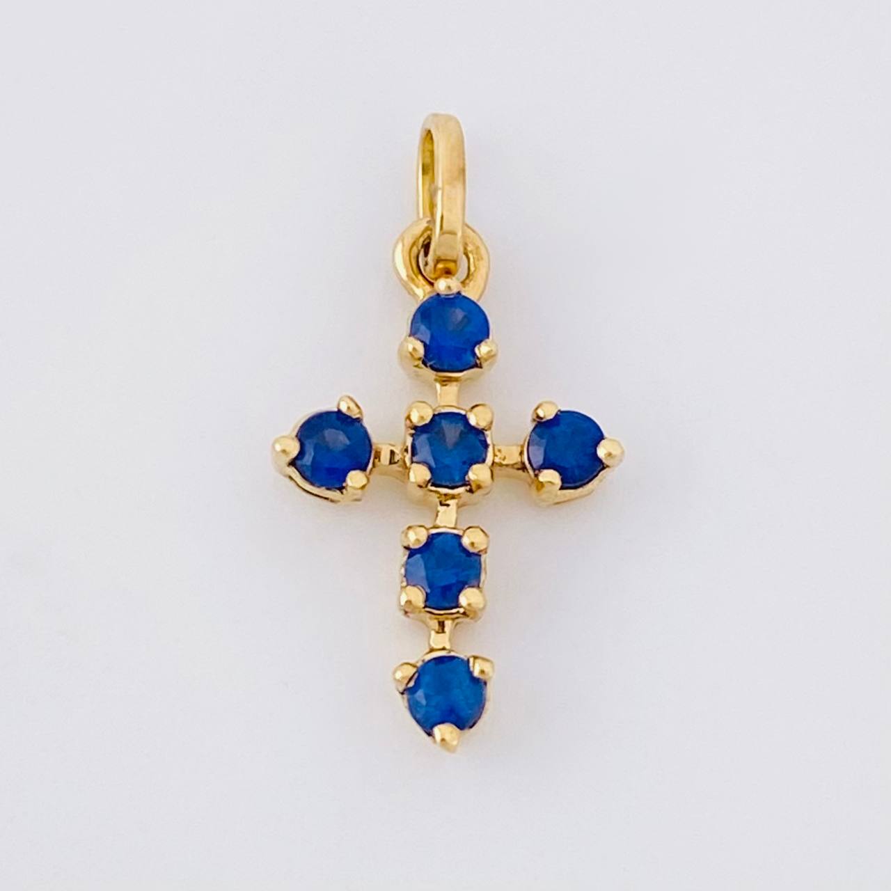 Dije Cruz Burbuja Zafiros 25pts 0.6g / 1.5cm Oro Amarillo 18K