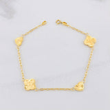 Pulso Aro Seguido Trébol y Corazón Diamantados 2.55g / 18.5cm / 1.65mm Oro Amarillo 18K