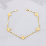 Pulso Aro Seguido Trébol Diamantado 2.6g / 18.2cm / 1.55mm Oro Amarillo 18K