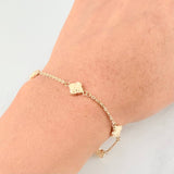Pulso Aro Seguido Trébol Diamantado 2.6g / 18.5cm / 1.55mm Oro Amarillo 18K