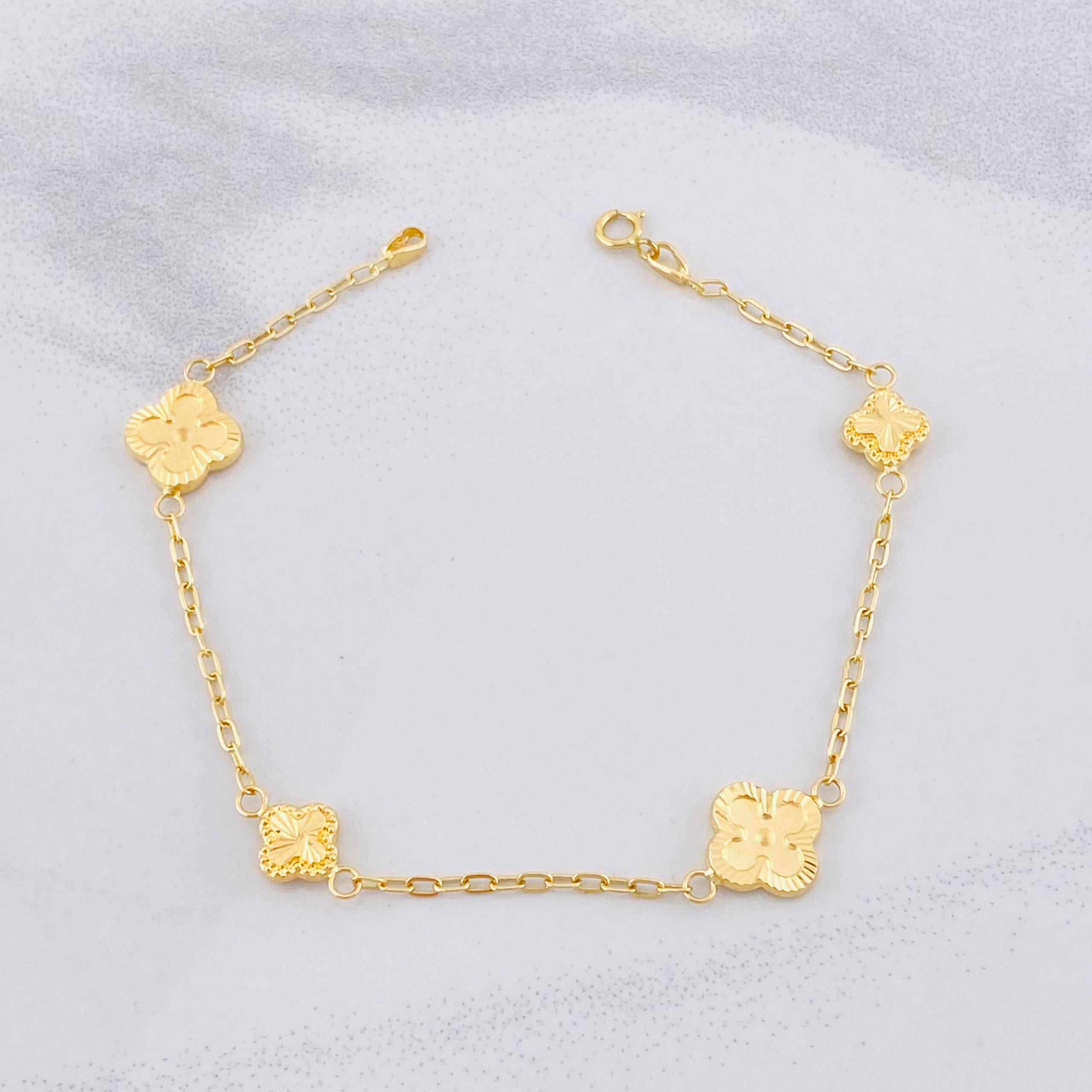 Pulso Aro Seguido Trébol Diamantado 2.55g / 18.5cm / 1.65mm Oro Amarillo 18K