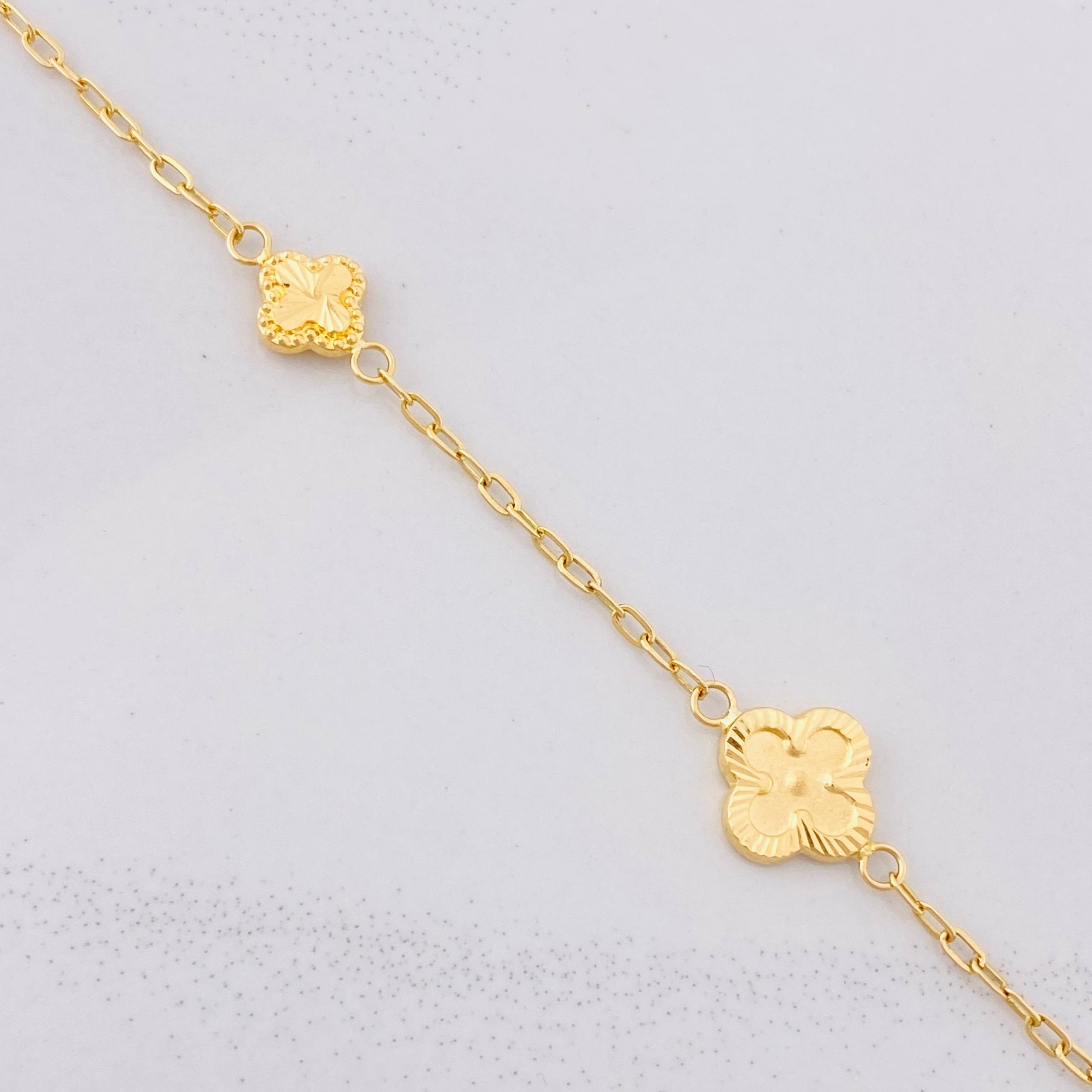 Pulso Aro Seguido Trébol Diamantado 2.55g / 18.5cm / 1.65mm Oro Amarillo 18K